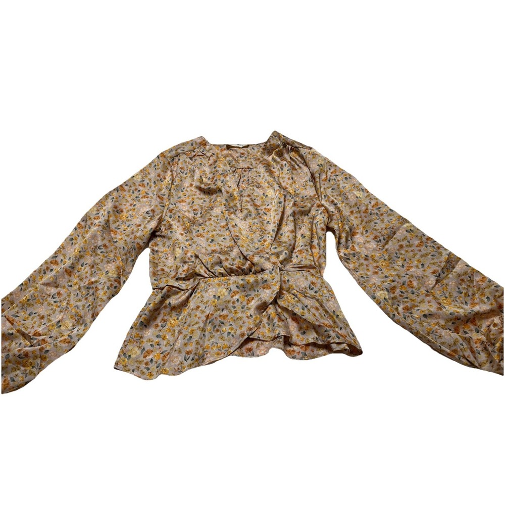 By Together Women's Small Satin Blouse Long‎ Sleeve Floral